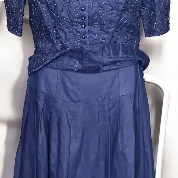 Vintage Sarah Elizabeth Long Blue Dress Beaded Special Occasion Cottage Size 10 - Picture 7 of 11